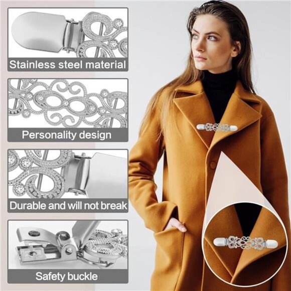 Vintage Sweater Clips Set – Elegant Cardigan, Collar, and Shawl Clasps (3-Pack) - Picture 3 of 8